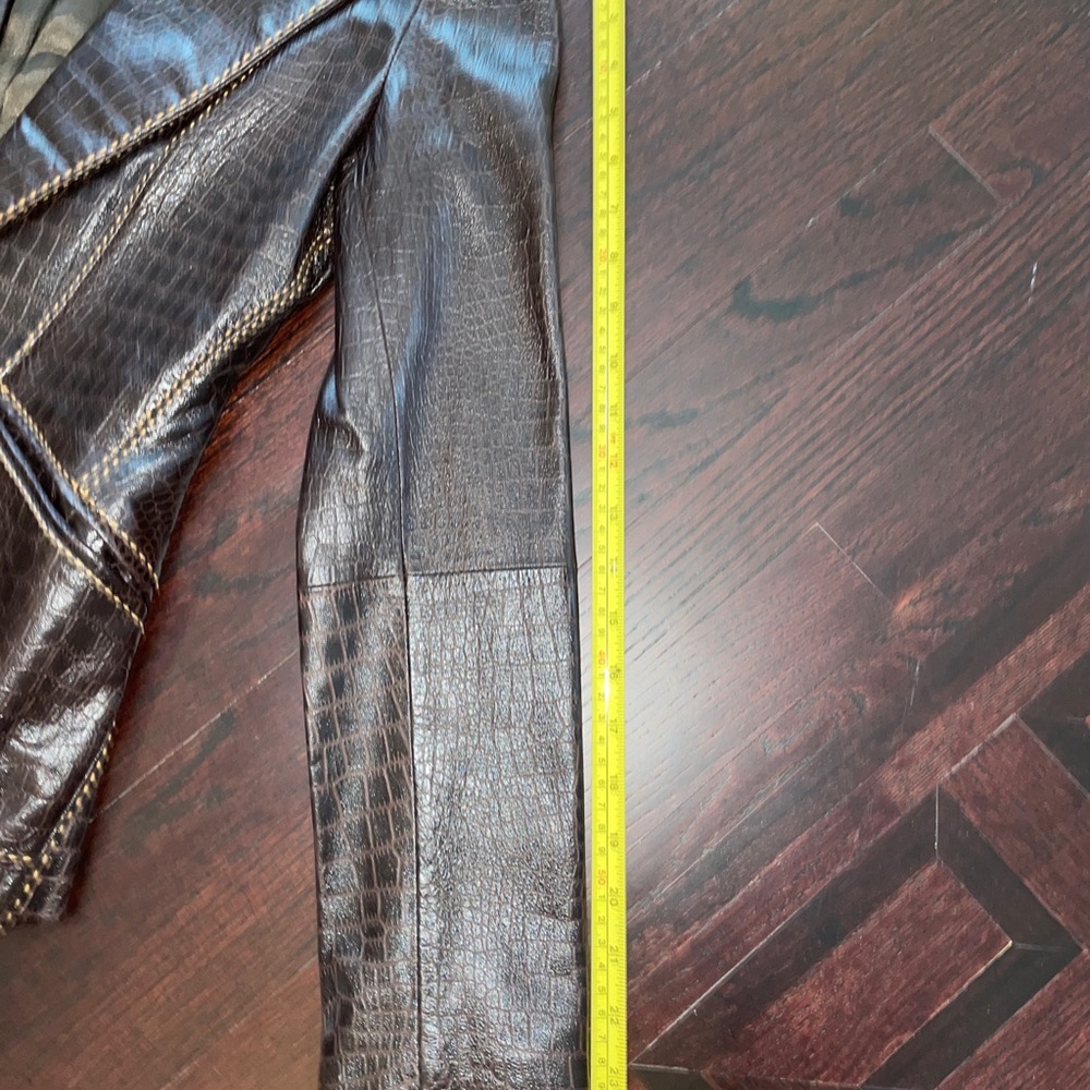 Cache Crocodile Embossed Brown Leather Blazer 2 - image 8